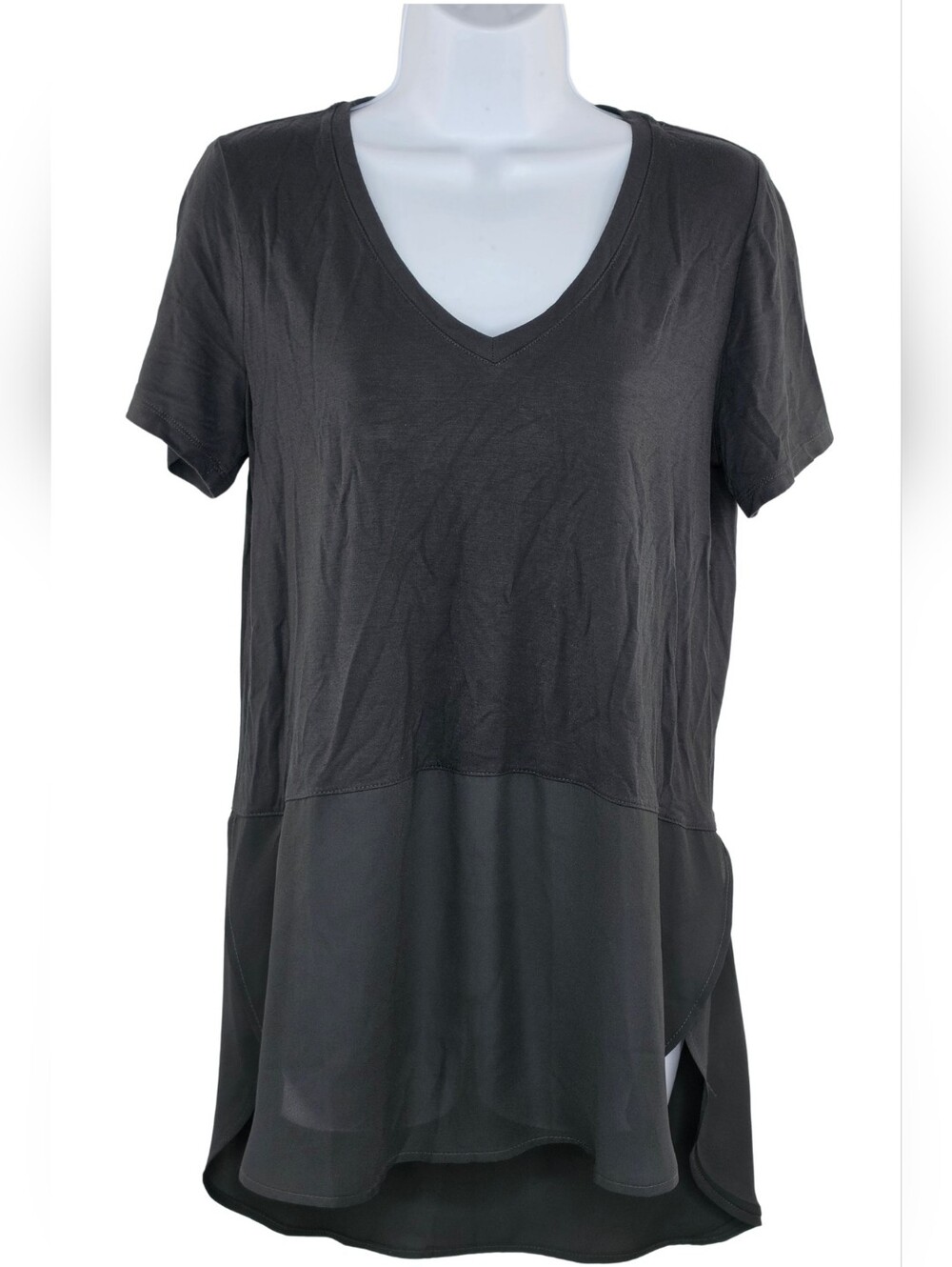 NWT Premise Chiffon Panels V-Neck Size S Black Tunic Top 1736-